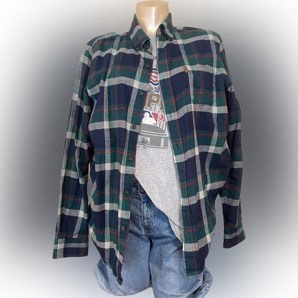 Ralph Lauren chaps men’s Large shirt flannel buttondown green blue red plaid - Picture 1 of 4